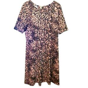 Evan Picone Designer Animal Leopard Print 3/4 Sleeve Knee Length Midi Fall Dress